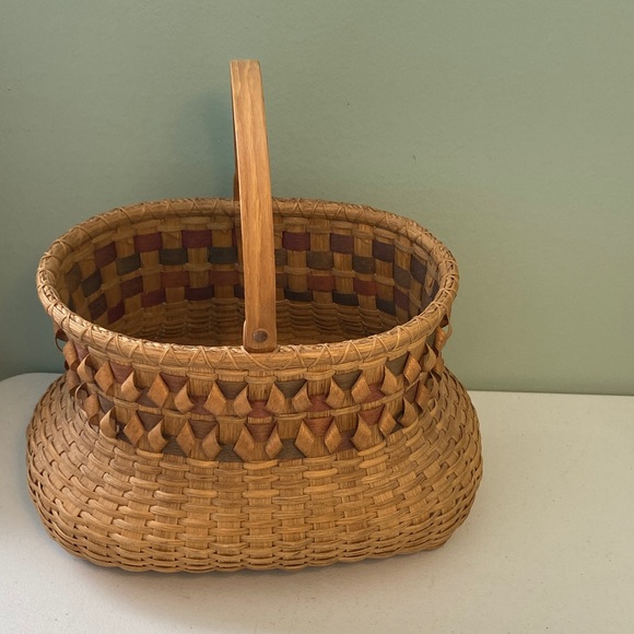Vintage Ash Splint Decorative Handwoven Basketwith Handle